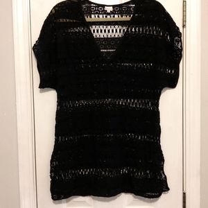 MILLY💥Nwot💥Cabana Black Short-sleeve Crocheted Swimsuit Cover-up